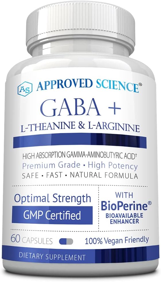 Ciencias aprobadas GABA+ - Fomentar la calma, mejorar el sueño, aumentar el humor - GABA, L-Theanine, L-Arginine, vitamina B6, BioPerine - alta absorción - 60 cápsulas - Vegan