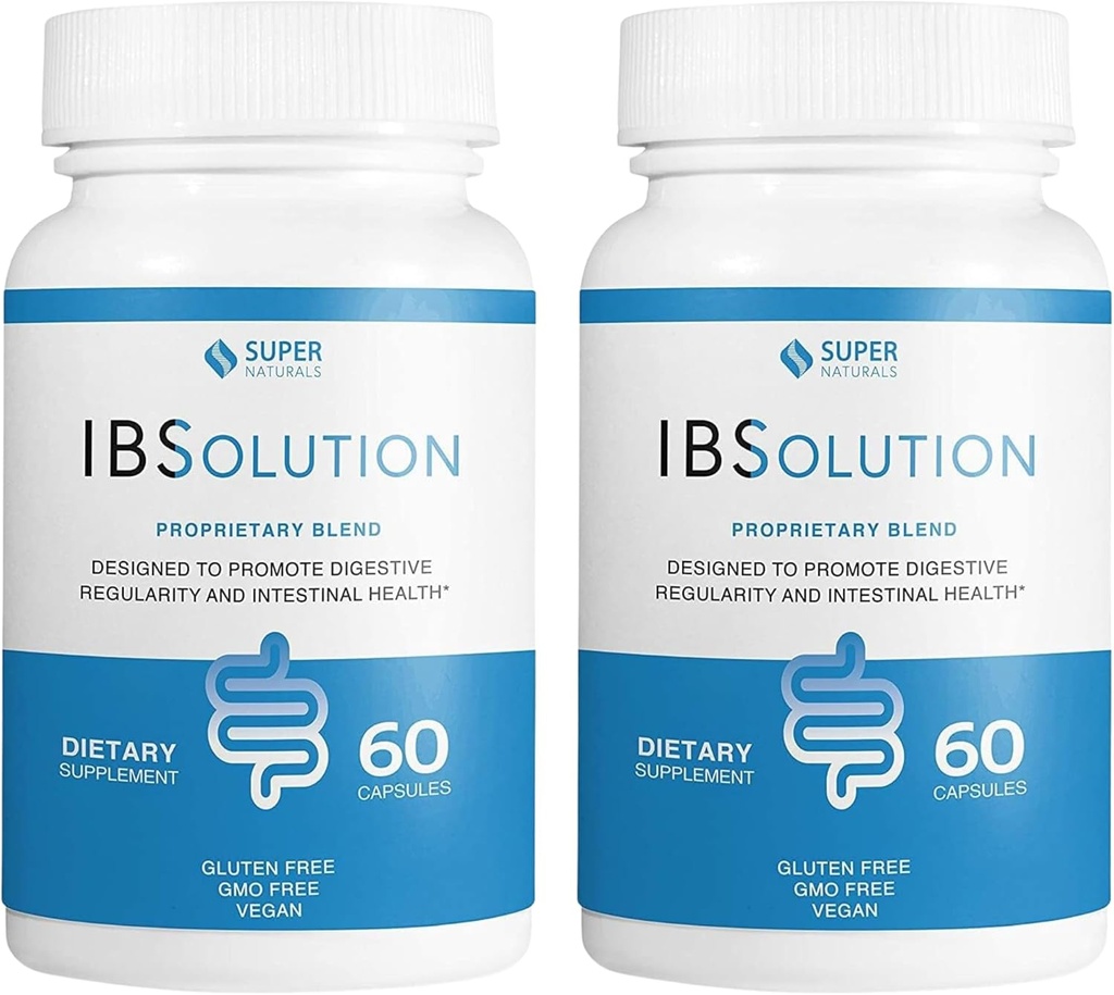 IBSolution - Digestive Health Supplement, Gas, Bloating, Diarrhea, Constipation Relief, Abdominal Pain, With Psyllium, Promote Regularity, Supports Gut Health, Made in USA - 60 Vegan Capsules, 2-Pack