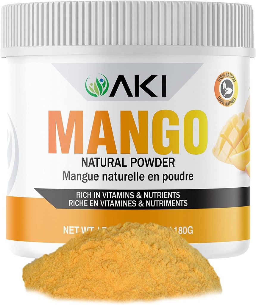AKI Mango Extracto Polvo (6.34oz/180g) - Vitamina C y Otros Nutrientes - Mango seco, Ideal Como Suplemento de Booster para Smoothies Proteína, Temporada de Sorbet, Jugo, Popsicles & Ice Cream