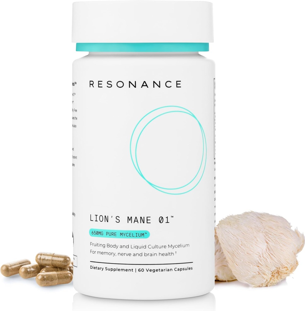 Lion’s Mane 01TM - Orgánica Premium Lions Mane Mushroom Extract Suplemento TENIDO Fruiting Body & Pura Mycelium ←Memory, Brain, Focus &amp; Nerve Health Tortura Vegan, Non-GMO - 60 cápsulas vegetarianas