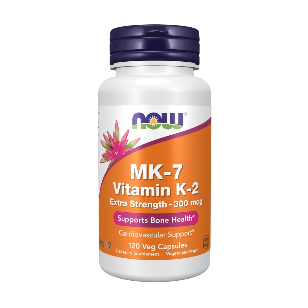 AHORA Suplementos de alimentos, MK-7 Vitamina K-2 300 mcg, soporte cardiovascular*, soporta la salud ósea*, 120 cápsulas de veg