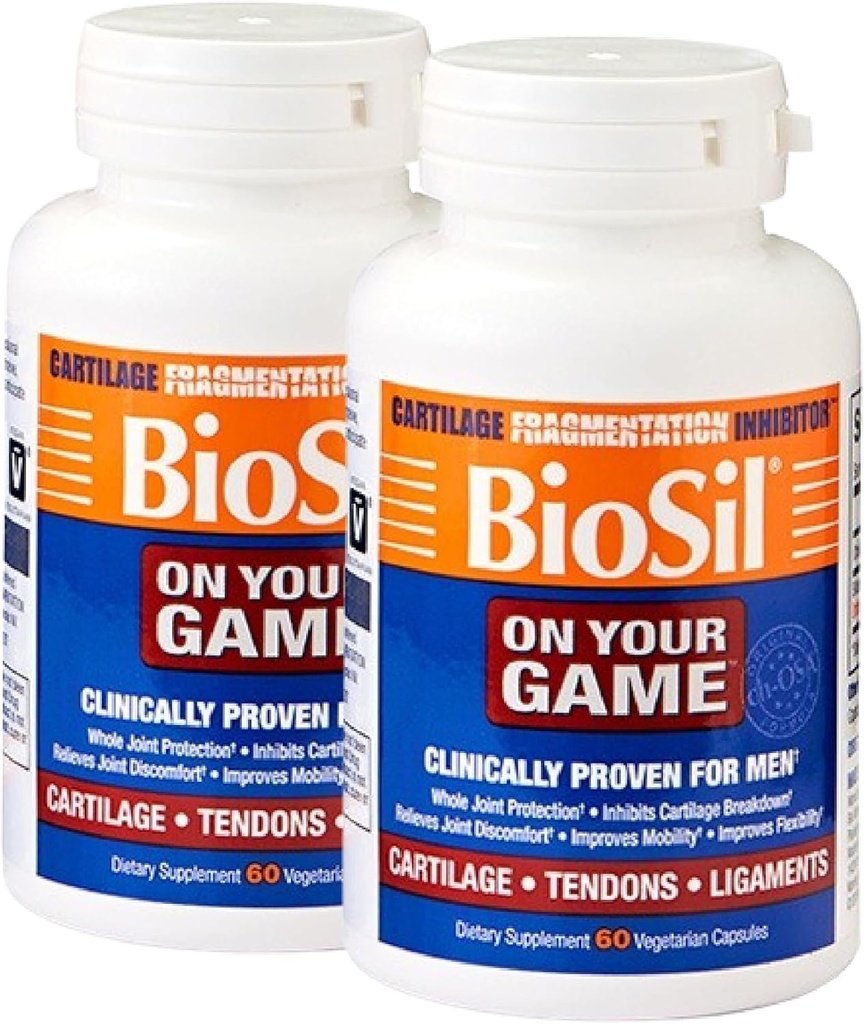 Biosil en su juego - 60 cápsulas de verduras, paquete de 2 - con Complejo Patented ch-OSA - Aumentar la producción de colágeno para el alivio de dolor conjunto, flexibilidad &amp; rango de movimiento - GMO Libre - 60 días de suministro
