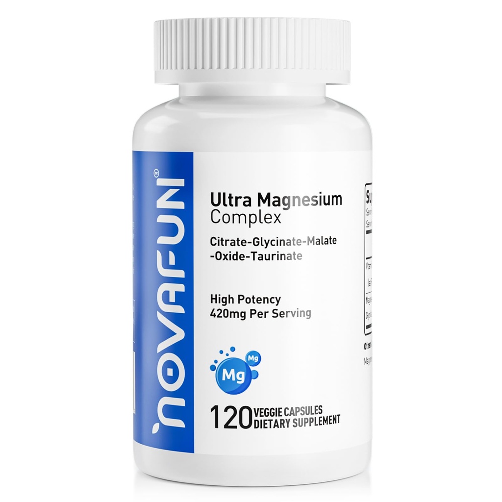 Magnesio B6 Suplemento, Complejo de Magnesio de 420 mg, Citrato, Glycinate, Malate, Taurate, Oxide, Corazón, Bone Support, Vegan,120 cápsulas