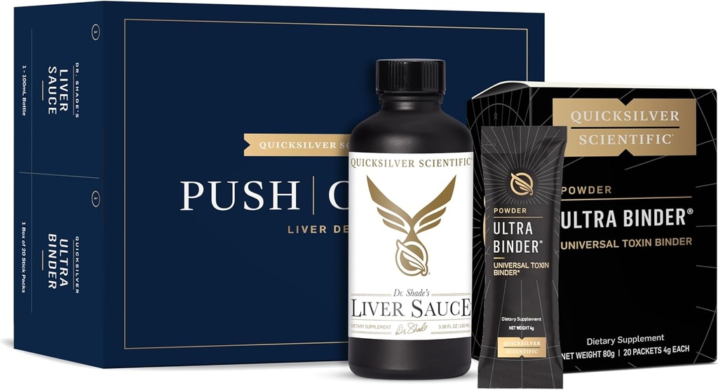 Quicksilver Scientific PushCatch Liver Detox Cleanse - 2 Piece Kit with Ultra Binder (Packets) " Liver Sauce (Liver Support Supplement with Milk Thistle Extract) to Support GI Detox " Toxin Binding