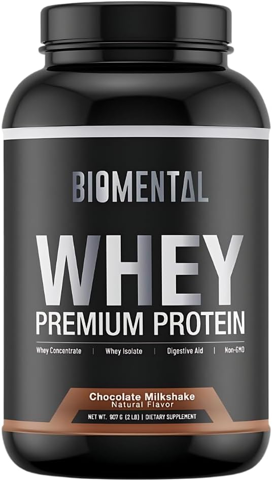Biomental Chocolate Whey Protein Powder - Rich Flavor for Muscle Growth & Recovery - Premium Fitness Nutrition Suplemento - Zero Artificial Flavors & Sweeteners - Protein Suplemento 2 libras
