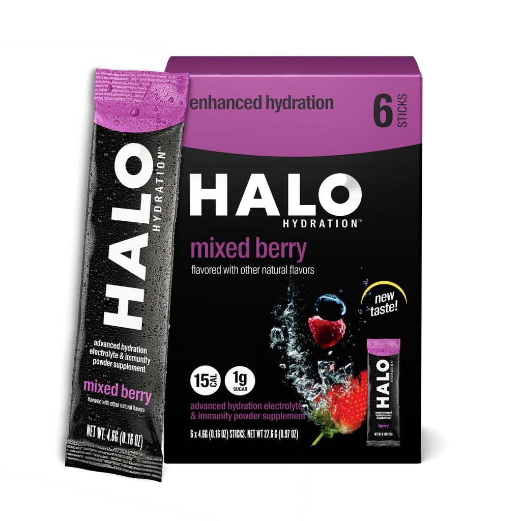 HABLO Hydration - Electrolyte Drink Mix ← Hydration Powder Packets ← Berry Flavor – Para los deportes y el ciclismo ← Easy Open Single Serving Stick ← 6 Sticks