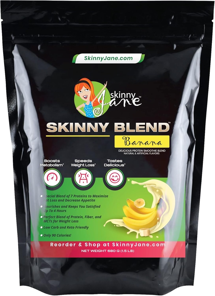 Skinny Blend- Best Tasting High Protein Shake for Women - Low Carb & Keto Friendly Meal Replacement - Satisfy Hunger &amp; Boost Energy - Delicious Smoothie Flavor - 30 Shakes - Banana