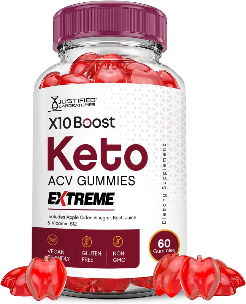 Justified Laboratories X10 Boost Keto ACV Gummies Extreme 2000MG X 10 Boost Keto Gummies Apple Cider Vinegar Formulado con Powder Pomegranate Beet B12 Vegan Non GMO 60 Gummys