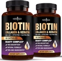 NUEVO AGE Biotina Collagen Keratina Ácido Hialurónico - 50.000 mg Crecimiento del cabello Vitaminas para Hombres y Mujeres, uñas, cabello, vitaminas de la piel y DHT Bloqueador con vitamina E Folic Acid Pumpkin Seed MSM- 180 Con
