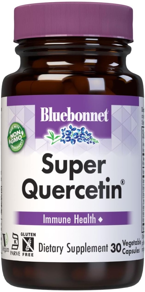 Bluebonnet Nutrition Super Quercetin Vegetable Capsules, Vitamin C Fórmula, Best for Seasonal &amp; Immune Support, Non GMO, Gluten Free, Soy Free, Milk Free, Kosher, 30 Vegetable Capsules