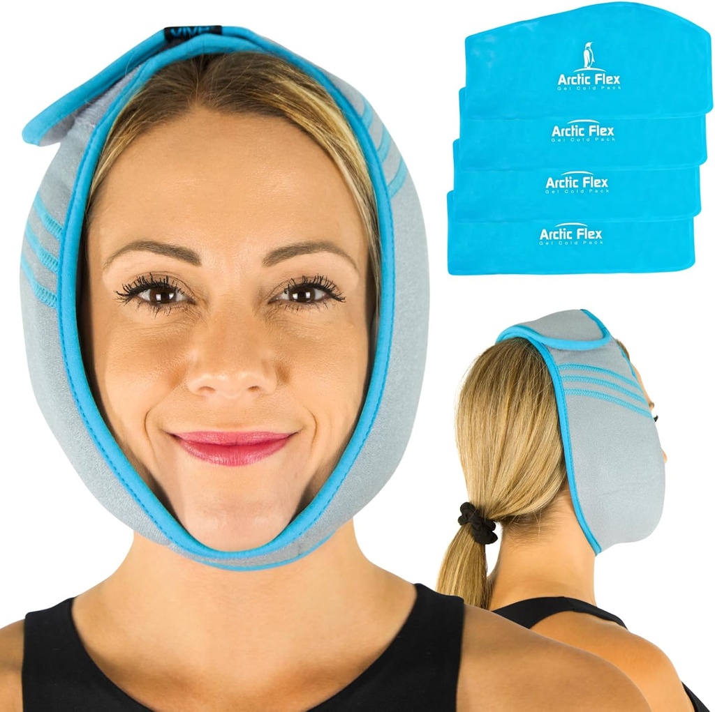 Vive Face Ice Pack Wrap for TMJ Pain Relief and Headaches - Face Ice Pack for Jaw Surgery Recovery, Oral Surgery & Wisdom Teeth extractions - Calefacción Pad for Head & Chin - Terapia caliente y fría