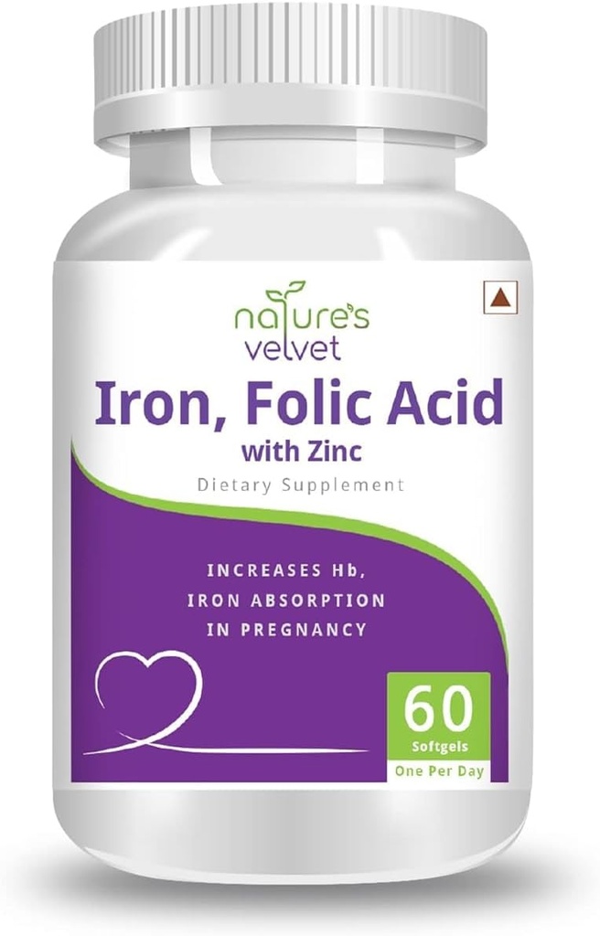 Generic Pub Iron & Folic Acid with Zinc,for Supplementation in Pregnancy, 60 softgels - Pack of 1