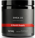 Toniiq Ultra High Strength DHEA 25mg Suplemento para hombres - 99%+ Suplemento de DHEA micronizado altamente purificado y biodisponible para mujeres y hombres - DHEA 25 mg - 180 cápsulas