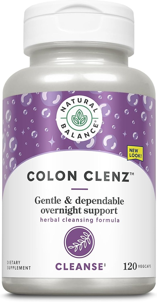 Natural Balance Colon Clenz ← Herbal Colon Cleanse, Detox Cleanse y Digestive Health Supplement - Gentle and Dependable Overnight Formula - 60-Day Guarantee (120 Servings, 120 VegCaps)