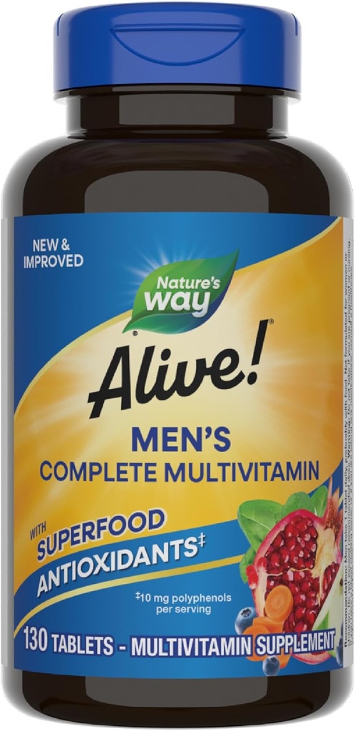 ¡La naturaleza está viva! Multivitaminas diarias completas de los hombres, soporta Metabolismo energético y función muscular*, con B-Vitamins, Gluten Free, 130 Tablets (Packaging May Vary)