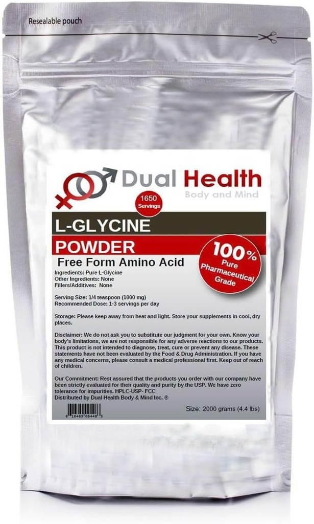 Glycine Powder (2000g / 2kg / 4.4 lbs) Formulario libre Suplementos Glycine Bulk, Sleep Amino Acid, Non-GMO, Gluten Free