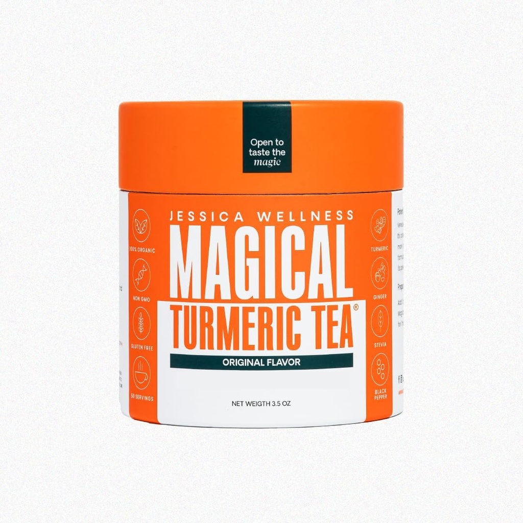 JESSICA WELLNESS Magical Turmeric Tea with Ginger, Black Pepper and Stevia ¦ Turmeric Powder Organic Blend ← 3.5 oz (Original Flavor)