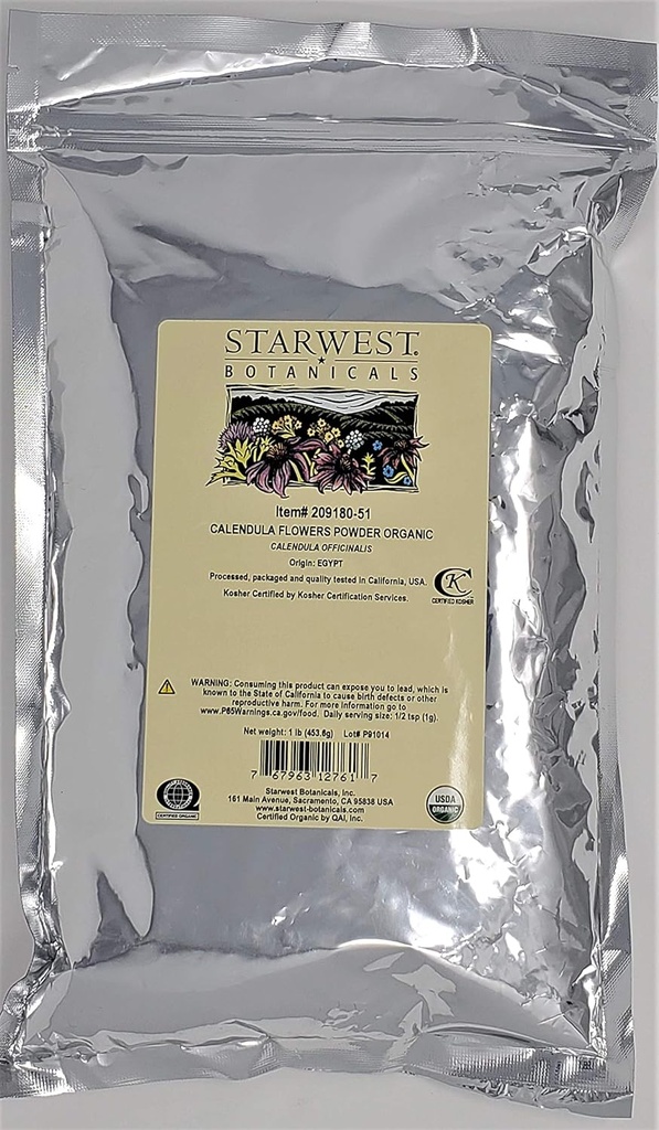 Starwest Botanicals Orgánica Calendula Flores Polvo, 1 Libra