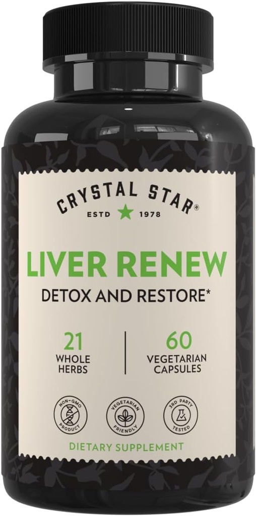 Crystal Star Liver Renew, 60 Capsules, Herbal Liver Cleanse Supplement That Supports Normal Liver Function & Promotes Toxin Release - Milk Thistle, Non-GMO