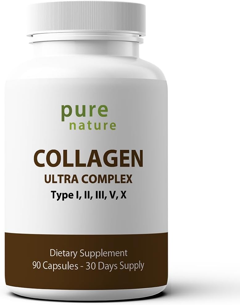 PureNature Collagen Ultra - Collagen Peptides with 5 Types I, II, III, V & X Naturally-Sourced Hydrolyzed Collagen for Hair, Skin, Nail and Joint Support - 90 Capsules