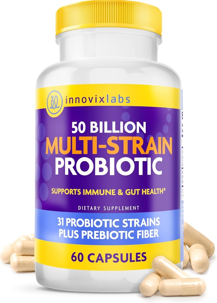 InnovixLabs Multi Strain Probiotics for Women ' Men - Suplemento Probiótico - 50 Billion CFU - Gut Health, Immune Support, Digestion, Lactobacillus Acidophilus, Prebióticos y Probióticos, 60 cápsulas