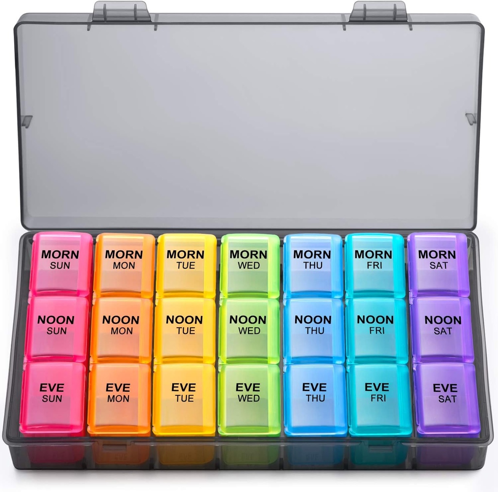 Organizador semanal de píldoras 3 veces al día, grandes cajas de píldoras diarias de Gelibo para vitaminas/Fish Oil/Pills/Suplementos-Artritis Friendly