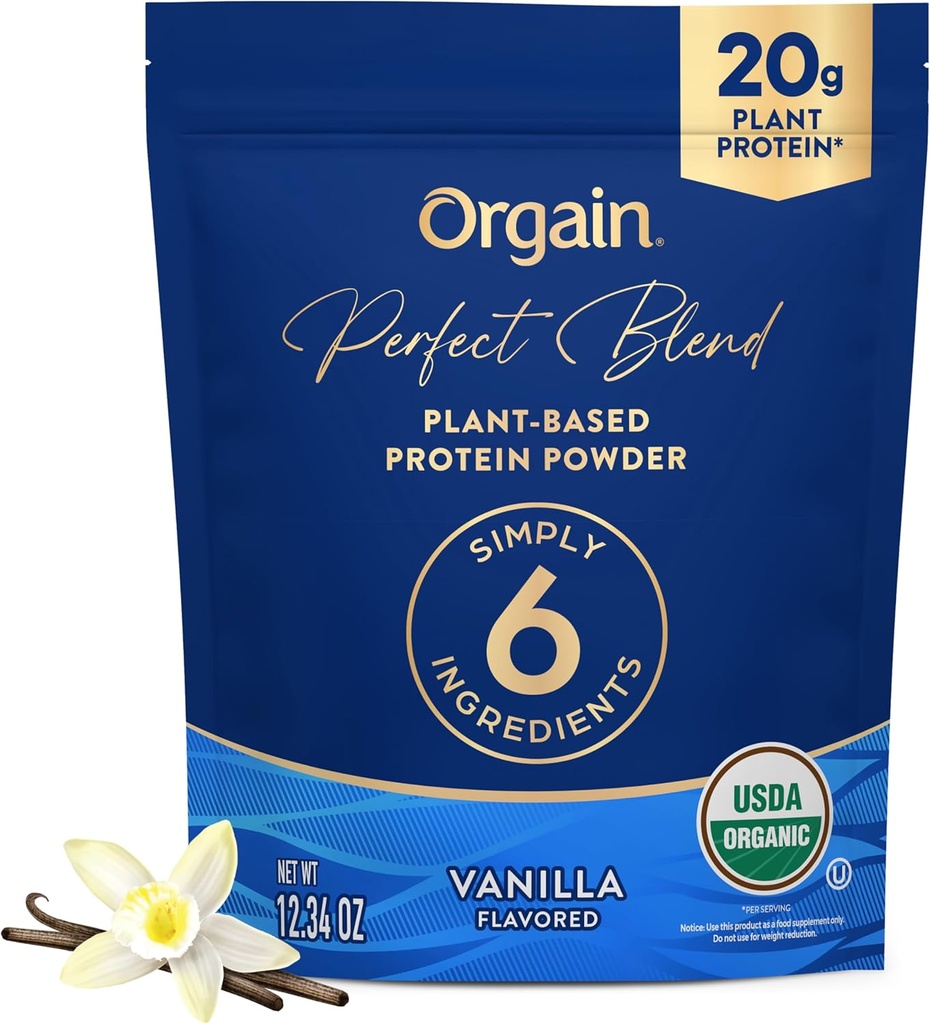 Orgain Orgain Organic Vegan Perfect Blend Protein Powder, 20g Clean Plant Protein, 6 Ingredients, ■1g Sugar, Gluten Free, Non-GMO; Sin Sabores Artificiales, Extracto de Stevia, Ingredientes de Dairy o Soy- Vainilla