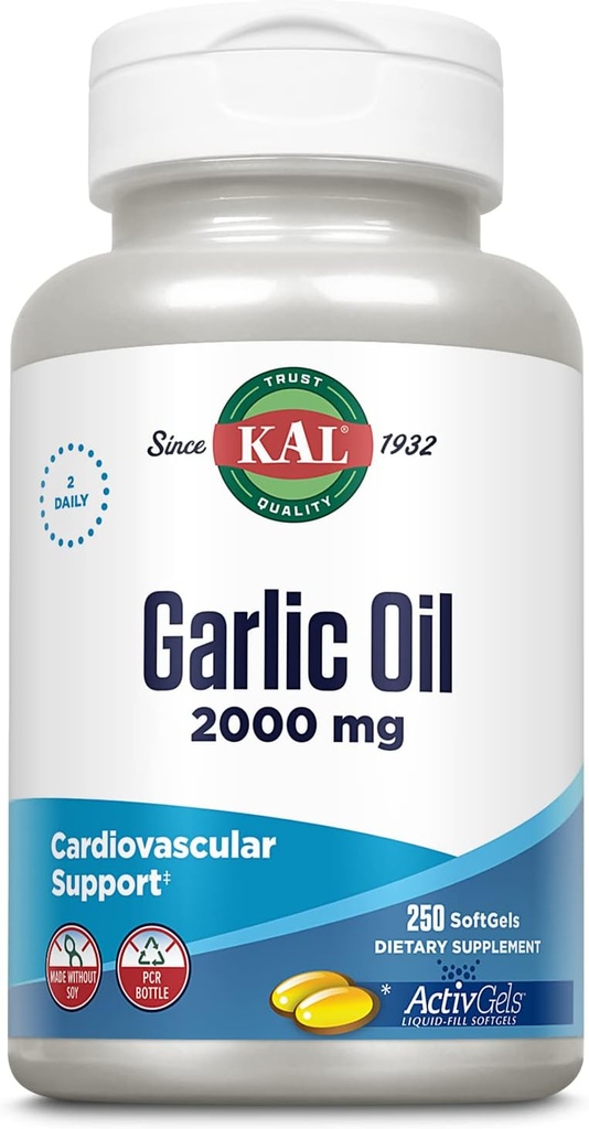 KAL Aceite de ajo 2000 Softgels, 250 Conde