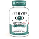 Viteyes Natural Astaxanthin, Relieve Tired Eyes & Eye Strain, proveniente de Alga, Hidratación de la piel, Corazón & Cerebro Salud, 4 a 8 mg Astaxanthin Natural, 90 Softgels