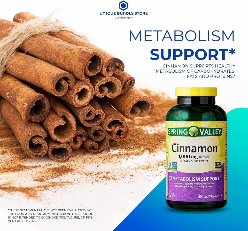 Unique Bundle Store Cinnamon 1000 mg, 400 cápsulas - Dietary Support Vegetarian (Pack of 1)