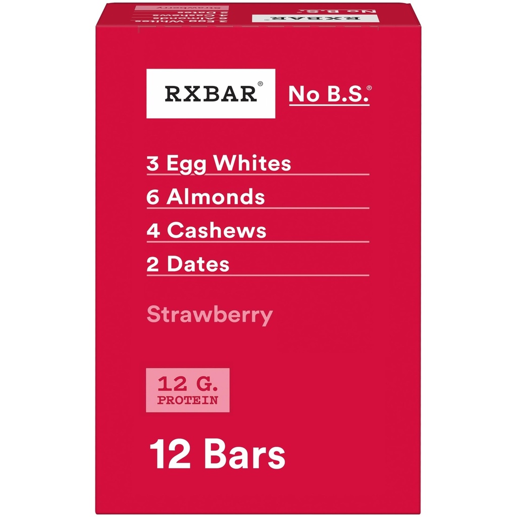 RXBAR Protein Bars, 12g Protein, Snacks gratis, Fresa, 22oz Caja (12 Bares)