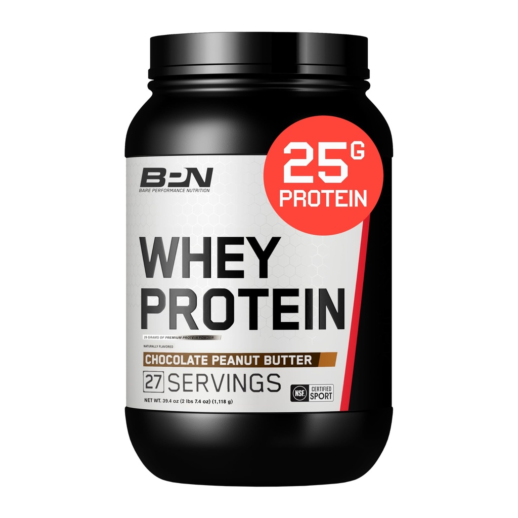BARE PERFORMANCE NUTRITION, BPN Whey Protein + Casein Protein Powder Blend, Chocolate Peanut Butter, 25g Protein per Serving Supports Lean Muscle Recovery, 27 Servings, Third Party Tested