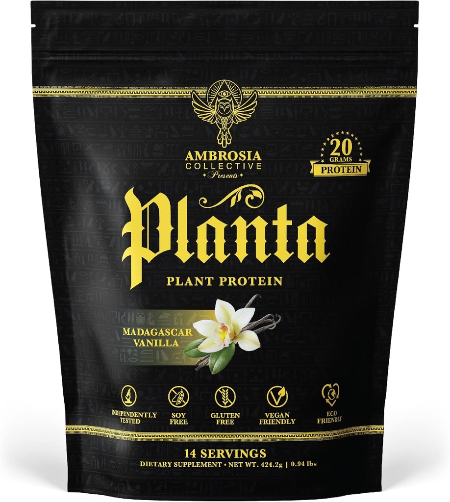 Ambrosia Planta - Premium Plant-Based Protein ¦ Vegan & Keto Friendly ¦ Gourmet Flavors with No Bloating or Stomach Upset TEN Gluten &amp; Soy Free TEN No Añadido Sugar TEN 14 Servings TEN (Vanilla)