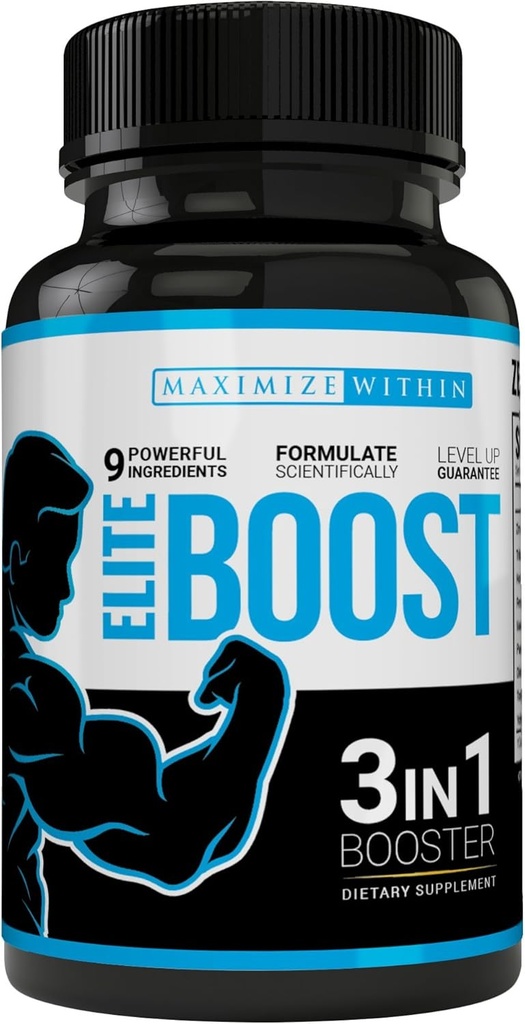 Maximum Slim Elite Boost 3 in 1 Formula Naturally Promotes Testosterone Libido, Energy,Muscle Mass & Stamina, Powerful Ingredients Veggie Capsules