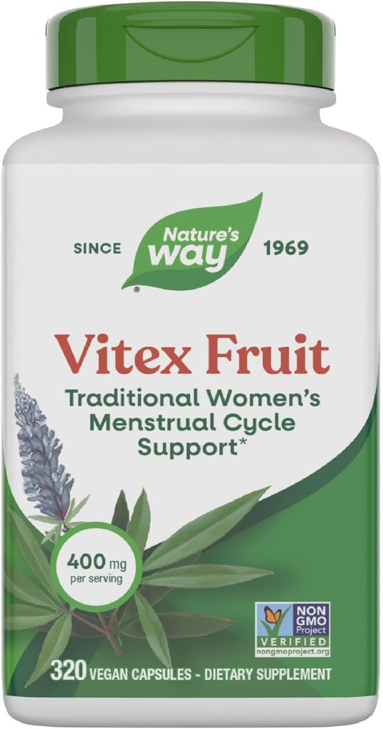 Camino de la Naturaleza Fruto Vitex, Ciclo de Menstrual Tradicional*, Apoyo Tradicional de la Salud de la Mujer*, Chasteberry, Vegan, 320 Capsules (Paquete May Vary)