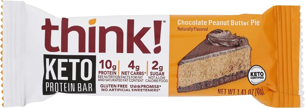 ¡Piensa! Bares Protein, Snacks de alta proteína, Gluten Free, Sugar Free Energy Bar con Whey Protein Isolate, Chocolate Peanut Butter Pie, Bares de nutrición sin Sweeteners artificiales, Keto, 1.41 Oz (Pack of 10)