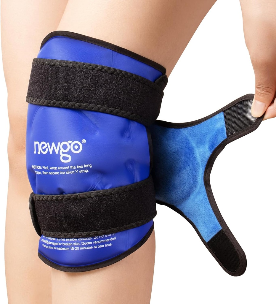 NEWGO Ice Pack for Knee Injuries Reusable, Knee Ice Pack Wrap Around Entire Knees for Replacement Surgery Recovery, Gel Cold Pack Wrap for Meniscus Tear, ACL, Swelling Pain Relief - Blue