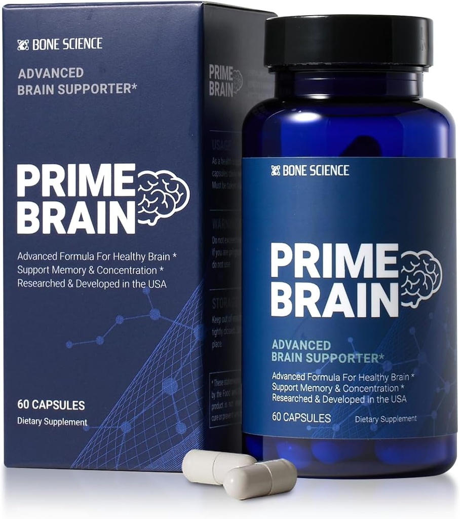 BONE SCIENCE - Prime Brain Supplement - Nootropic for Focus, Memory " Cognitive Performance, with Alpha GPC, L-Theanine " Ginkgo Biloba, Vegan - 60 cápsulas