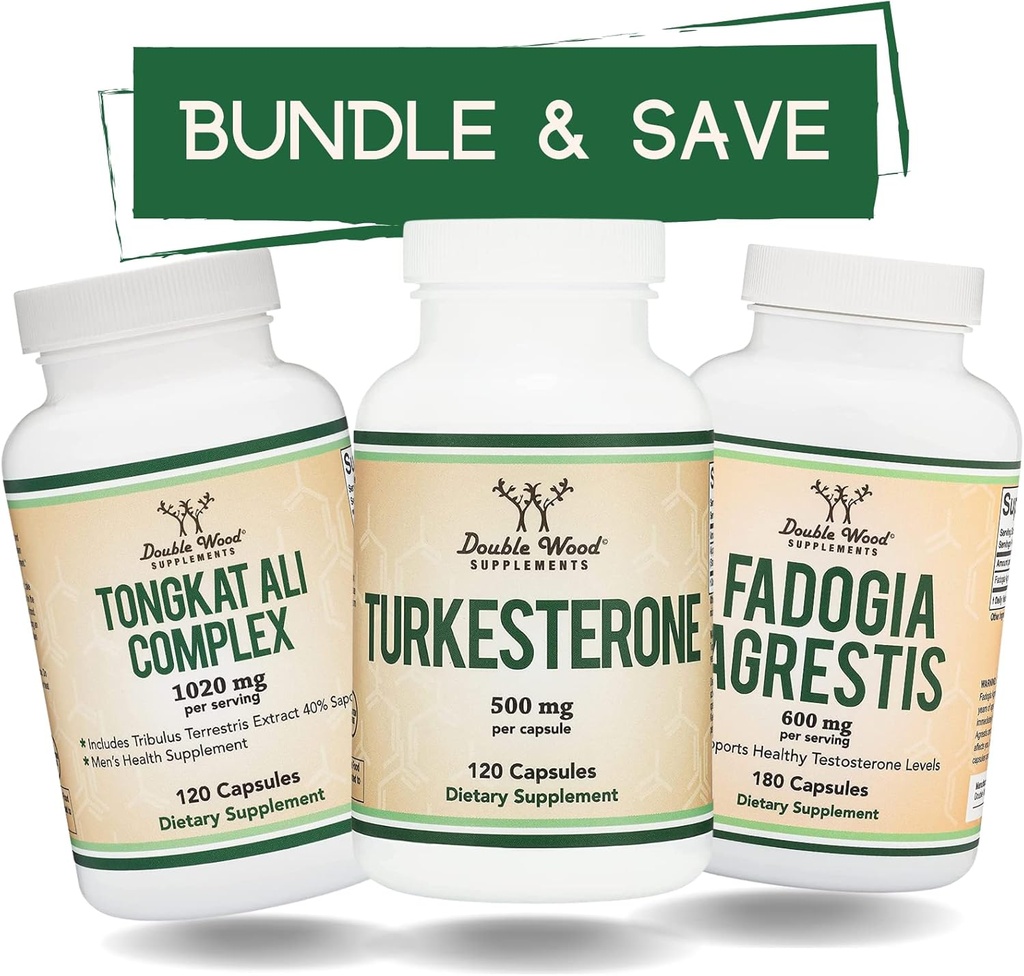Suplementos de madera doble Tongkat Ali, Fadogia Agrestis, y Turkesterone Bundle - Ultimate Male Health Bundle for Athletic Performance Support