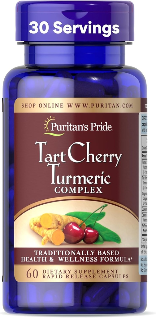 Puritan Pride Tart Cherry Complejo Turmérico, Suplemento dietético para la salud antioxidante, 60 cápsulas de liberación rápida