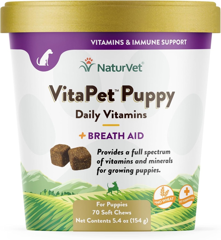 NaturVet – VitaPet Puppy Daily Vitamins for Dogs – Plus Breath Aid – Specifically Formulated to Provide Puppies with Essential Vitamins, Minerals, Amino Acids & Fatty Acids (70 Soft Chews)