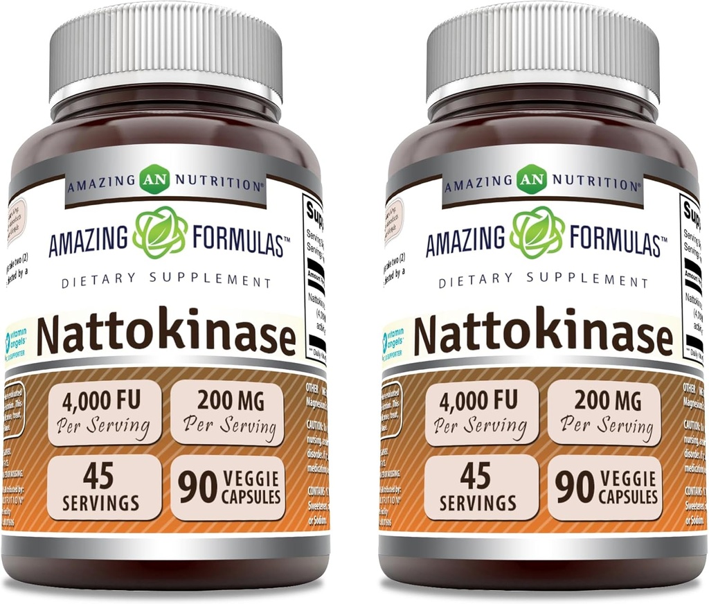 Fórmulas increíbles Nattokinase Suplemento dietético 100 mg Veggie Capsules Suplemento  vírgenes 2000 FU Enzyme Activity ← Non-GMO TEN Gluten Free TEN Made in USA (90 Count TEN 2 Pack)