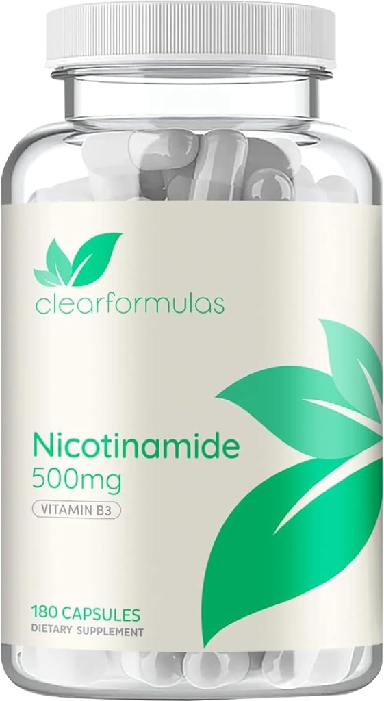 Vitamina B3 Nicotinamide 500mg - Formulario de absorción alta de vitamina B3 Flush de niacina libre para el cerebro de la piel auditiva y el apoyo energético - Precursor NAD - Hecho en una instalación americana cGMP (180 servidos)