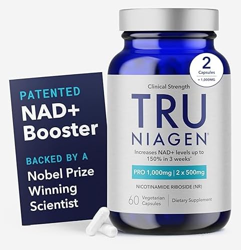 TRU NIAGEN Patented Extra Strength NAD Supplement for Brain Function, Anti Aging, Cell Regeneration | Supports Cellular Energy | Nicotinamide Riboside (NR) | 30-1000mg Servings (2x500mg, Take 2 Daily)
