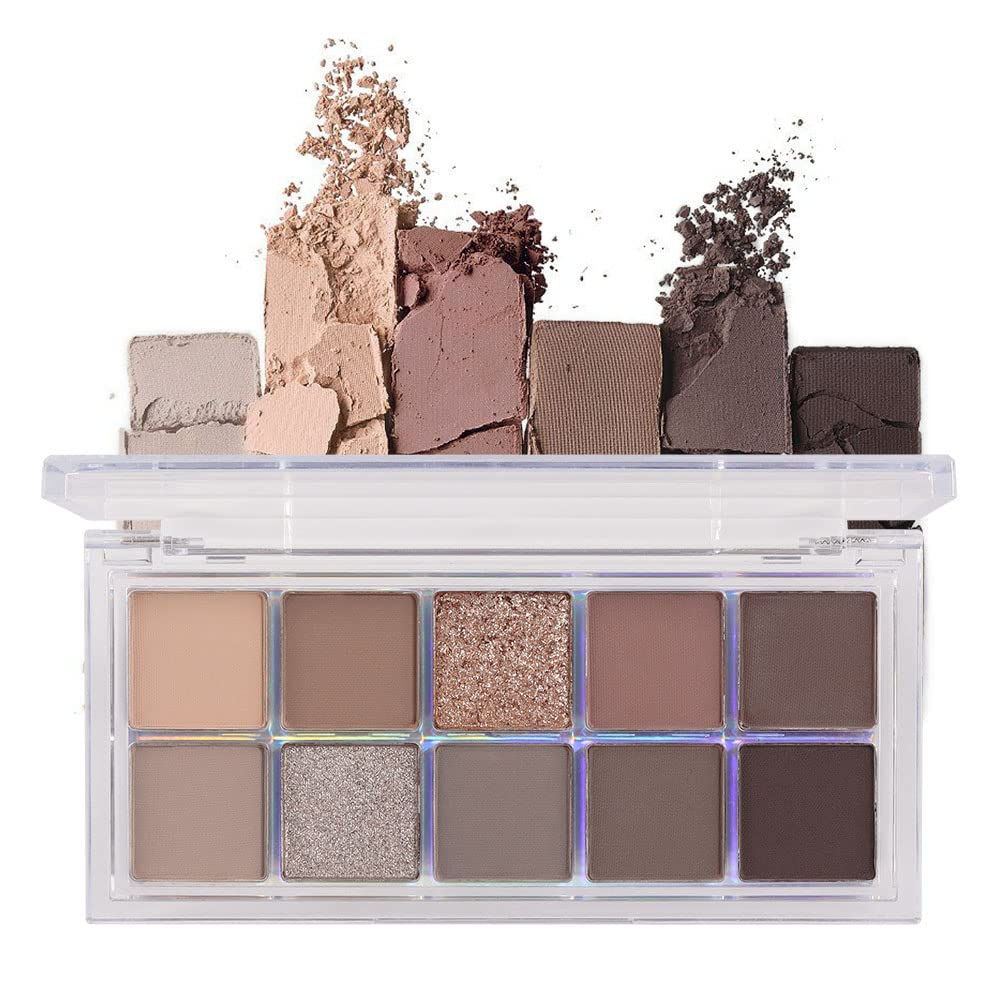 BINGBRUSH 10 Colores Dark Brown Gray Eyeshadow Pallet, High Pigmented Matte Shimmer Eyeshadow, Natural Neutral Shiny Eyeshadow Ultimate maquillaje Palette, Vibrant Make Up Pallets Kit
