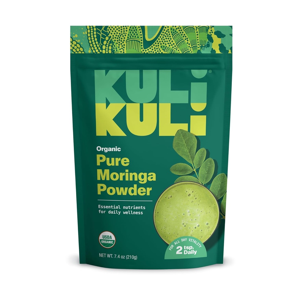 Kuli Kuli Moringa Oleifera Powder ecológico " Green Smoothie, 100% puro USDA Certified " Non-GMO Moringa Powder, Great with Smoothies, Tea, and Food, 1 Pack