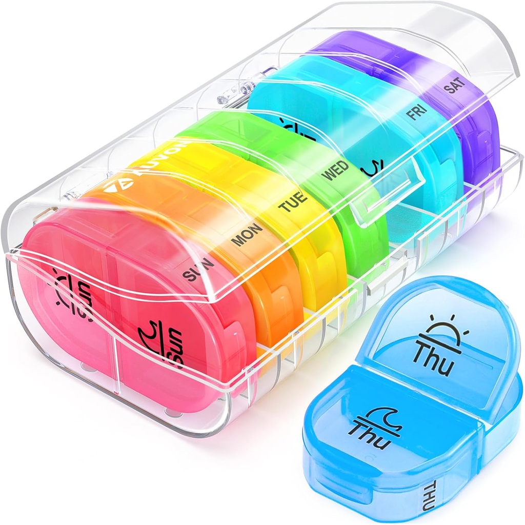 AUVON Pill Box 2 Times a Day, Weekly Pill Organizer AM PM with 7 Daily Pocket Case to Hold Vitamin, Medicine, Medication, and Supplement