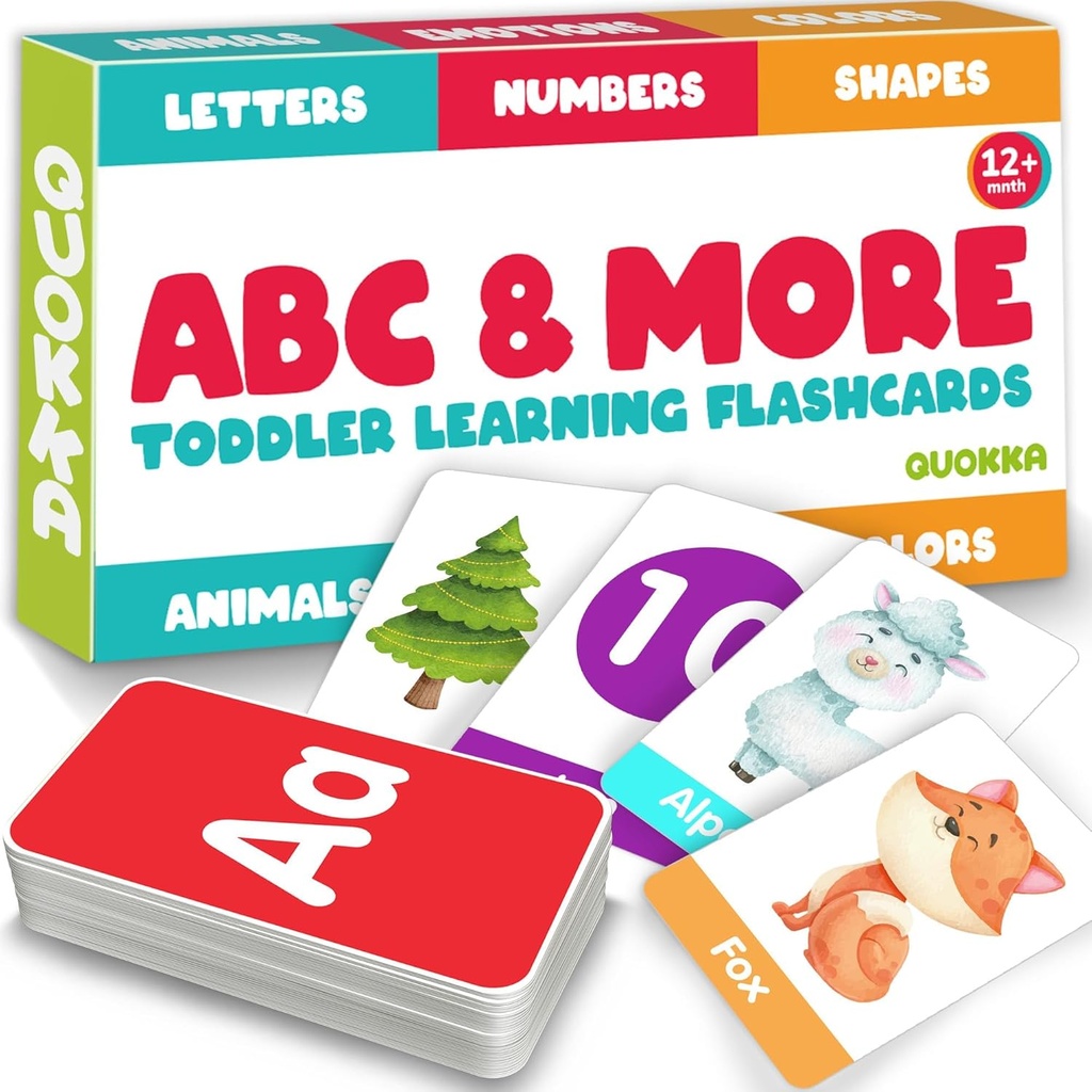 ABC Learning Flash Cards for Toddlers 2-4 Years Old - 60 Flashcards Toy for Kids Ages 1-3-5 by Quokka - Alphabet Numbers Colors Letters Animals Learn Activities - First Words Educational Game