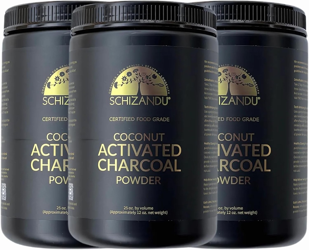 Carbón de carbón orgánico Charcoal Activado Natural, Vegan, Orgánico, GMO Gratis - Botella grande 25 oz Polvo - 3pack