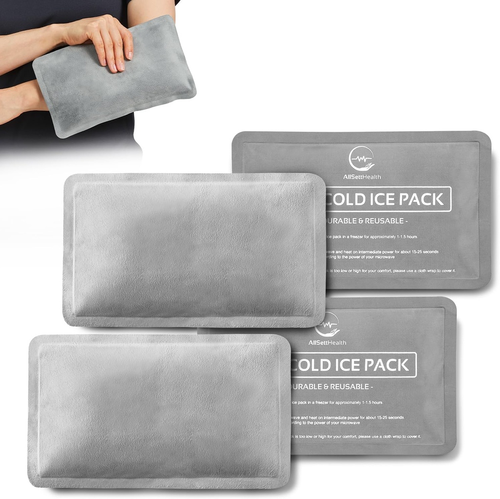 Paquetes de hielo reutilizables para lesiones - (10" x 6") Soft Ice Pack con 1 tejido de terciopelo suave, flexible caliente y frío paquete de hielo, gris, paquete de 4